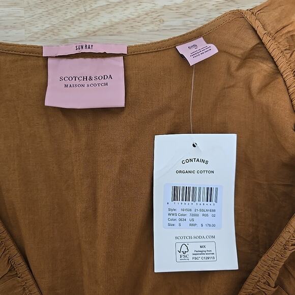 NWT Scotch & Soda Ruffled Frilled Cotton Shirt Dress Brown Size Small Prairie - Picture 3 of 10